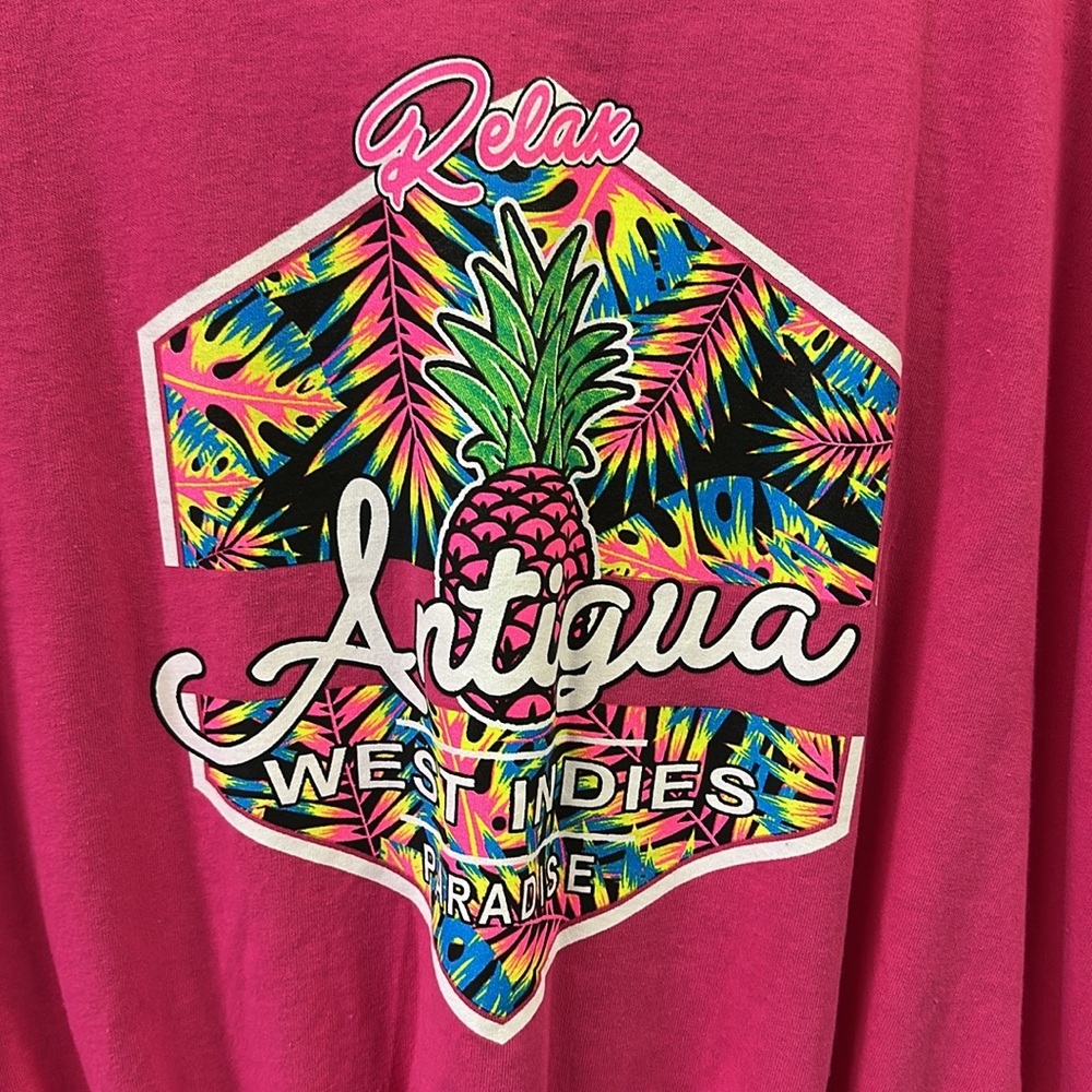 Antigua West Indies Beaded Fringed Pink Caribbean Pink Graphic Tee Womens XL - Picture 10 of 14
